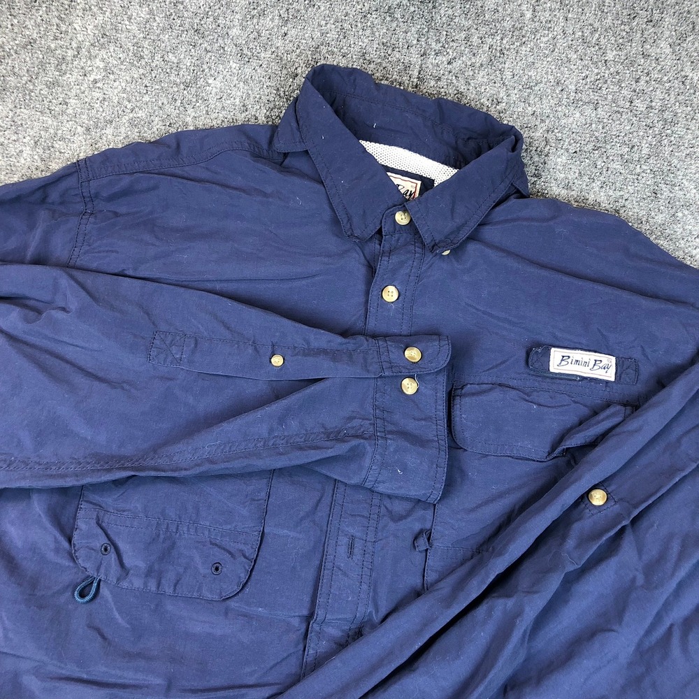 Bimini Bay Outfitters Mens Size XL Long Sleeve Button Up Shirt Navy Blue Pockets